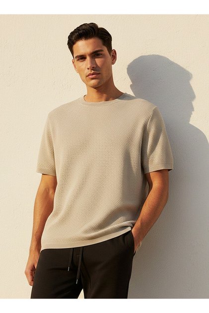 Regular Fit Crew Neck Short Sleeves Textured T-shirt