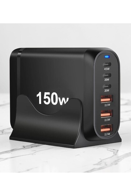Masaüstü Çoklu Hızlı Şarj Cihazı 150W - 6 Portlu Masaüstü Hızlı Şarj Cihazı (4x Type-C 100W/20W, 2x USB-A 18W) Akıllı Şarj Adaptörü