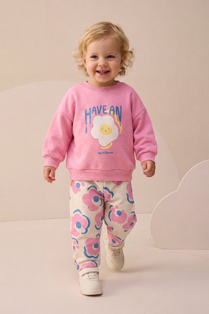 Baby Girl Top and Bottom Set with Floral Pattern Print