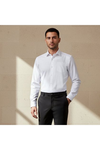 Men Regular Fit Collared Long Sleeves Dobby Shirt