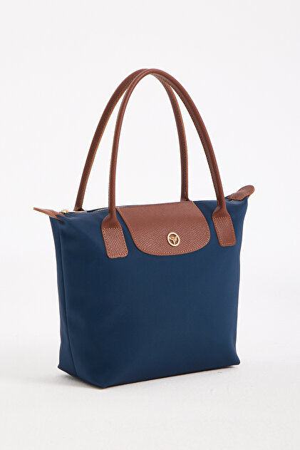 Giza Satin Large Size Women's Navy Blue Shoulder Bag