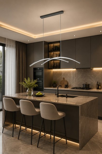 Rüzgar Gri Renk Modern Tasarım Beyaz Ledli Cafe - Mutfak - Salon Led Avize