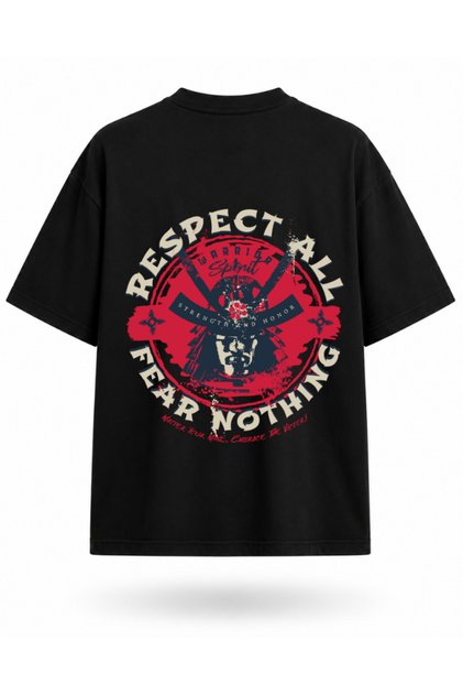 Samurai Mask Printed Oversize Unisex T-Shirt Japanese Warrior Graphic Streetwear Back Printed Tee Shirt