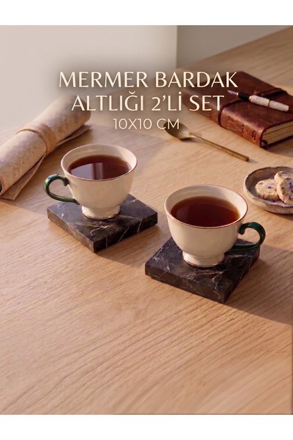 Premium Natural Black Marble Coasters Set of 2 10X10 cm - Luxury Coffee Presentation and Cup Coasters