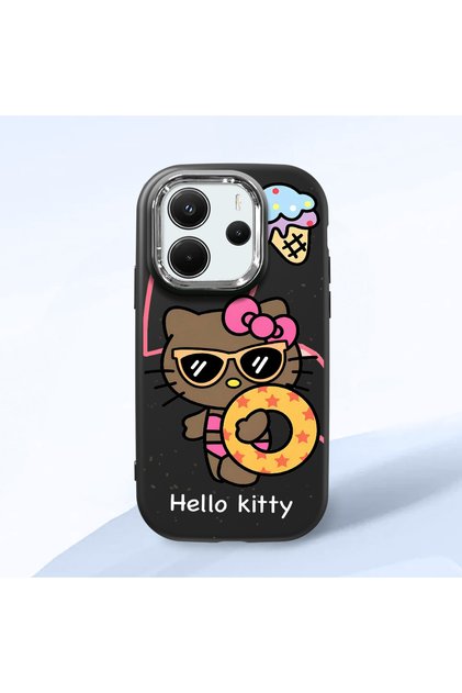 Redmi Note 14 4g Compatible Case with Camera Protector Black Silicone Couple Phone Case with Kitty Pattern