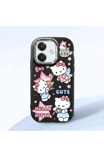 Oppo A3 Compatible Case Camera Protector Black Silicone Couple Phone Case Kitty Patterned
