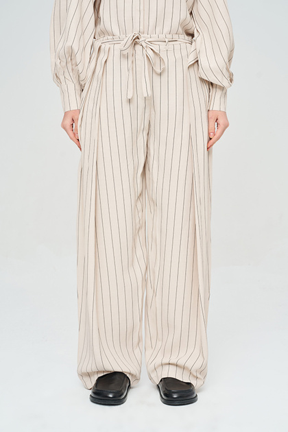 Women's Striped Patterned Tie-Waist Palazzo Trousers