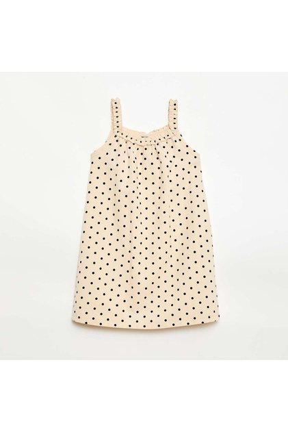 Strappy Dress with Ruffled Collar BEIGE