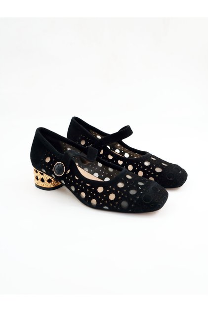 Women's Genuine Leather Heeled Shoes Black