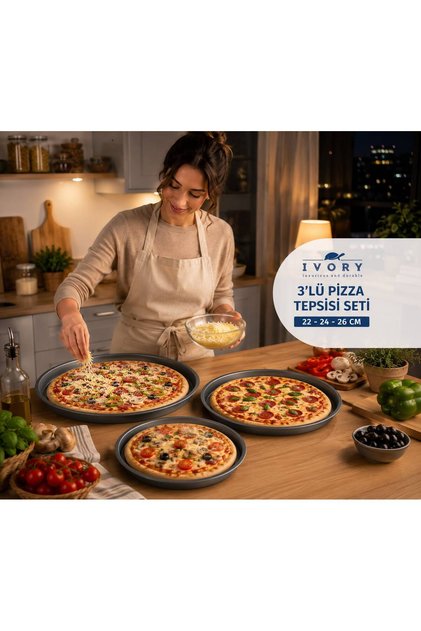 3 LÜ PİZZA TEPSİSİ (22CM 24CM 26CM)