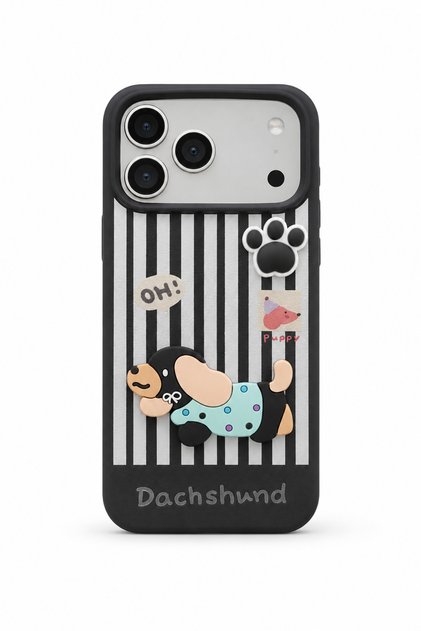 3D Dachshund Dog Figured Striped Silicone Phone Case Compatible with iPhone 17 Pro / 18 Pro