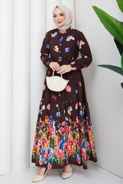 Women's Waist-Tied Tropical Patterned Dress