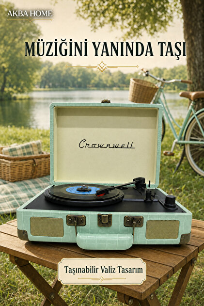 crownwell Çantalı Taşınabilir Plak 33-45-78 Şarjlı Gramofon