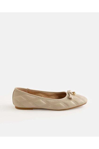 Women Beige Embossed Stitch Ballerinas