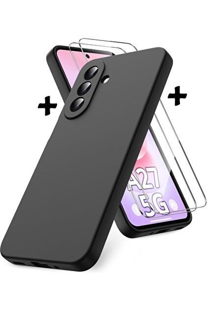 Samsung Galaxy A27 Compatible Case with Camera Protection Soft Colorful Silicone + 9H Screen Protector Glass 2in1 Set
