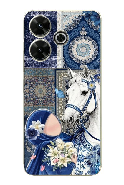 Redmi 13 Uyumlu Geleneksel Motifli Beyaz At Baskılı Silikon Kılıf