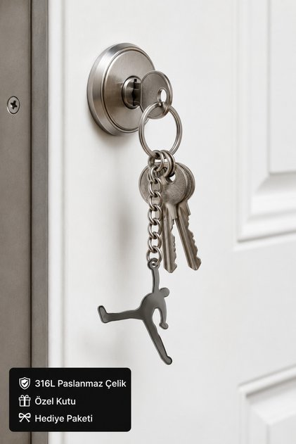 Breloc metalic din oțel inoxidabil 316L cu figurină jucător de baschet - Accesoriu pentru chei