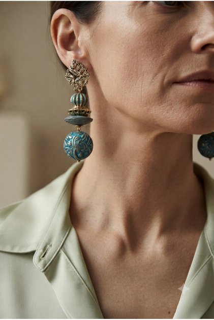 Handmade Decorative Brass Ball and Apparatus Earrings