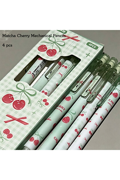 Matcha Cherry 4pcs 4-Pack 0.5mm Mechanical Pencils (with Eraser) Push-Button Mechanical Pencils Red