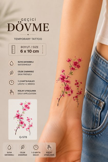 Pembe Çiçek Mini Geçici Dövme Tattoo