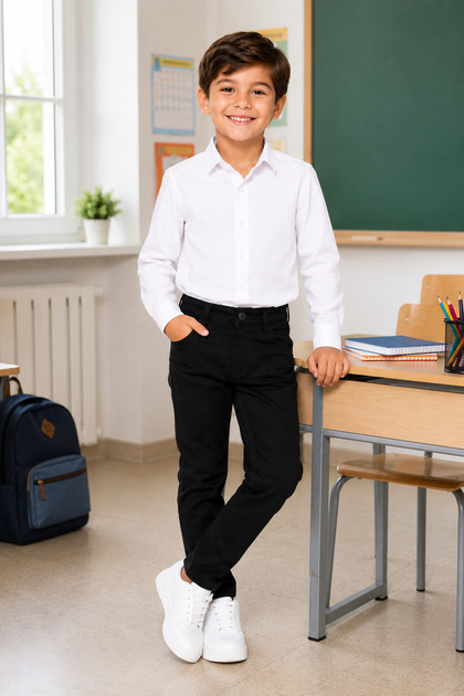 Boy's White School Shirt and Pants Back to School Combination Set of 2