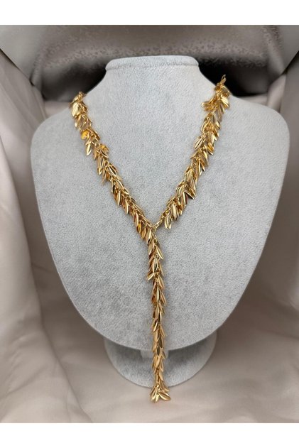 Women's Adjustable Leaf Detailed Y Necklace Statement Chain Necklace Stylish Modern Design Necklace