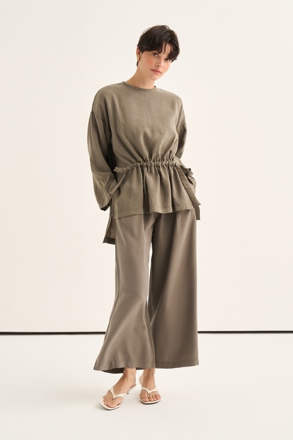 Women's Modal Pleated Culotte Trousers Khaki