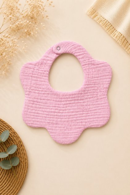 1 Piece Organic Cotton 8-Layer Muslin Baby Bib & Drool Bib (Pink)