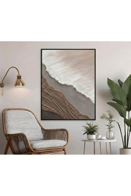 Modern Magnetic Electric Meter Box Cover for Concealing and Decorating - 3D Texture Beige and Cocoa Wall Art with Elegant Black Frame - Luxury No-Drill Electric Meter Cover