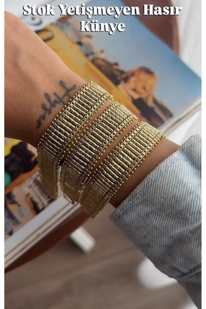 XUPİNG 14K Vip Hasır silindir gold kadın künye bileklik