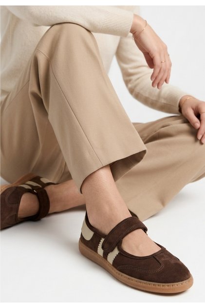 Menja Brown Suede Velcro Ballerina Shoes