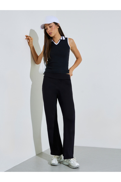 Black Solid Fit and Flare Leggings