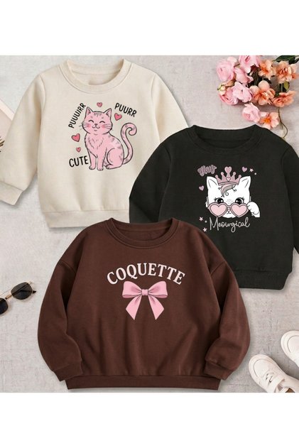 Cat Design Set of 3 Girls' Sweatshirts