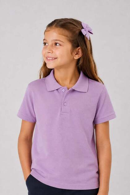 Tr Unisex Children's Polo Collar Short Sleeve Cotton School T-Shirt Lilac