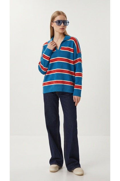 Oversize Multi-Colored Elite Polo Collar Knitwear