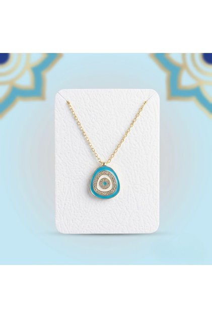 Enamel and Stone Evil Eye Necklace – Lacquer Coating – Blue – 1 Piece