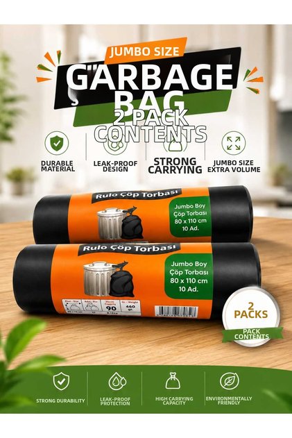 2-Pack Jumbo Size Garbage Bags 80X110 cm – Extra Durable Roll Garbage Bag | Leak-Proof Thick Structure | Large Size Trash Bag for Home, Office, Restaurant, Work Place