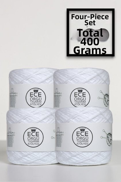 Set of White, Multi-Strand Mercerized Cotton Knitting Yarns (Total 400 Grams)