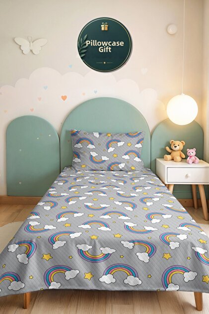 Rainbow Cloud Girl's Pique Set - Starry Yellow Lilac Baby Room Bedspread - 160X220 cm