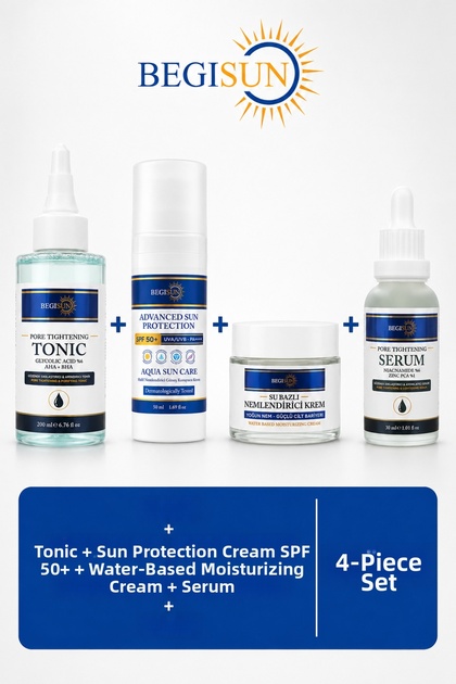4-Piece Skin Care Set Tonic + Spf 50+ Sunscreen + Water-Based Moisturizer + Serum