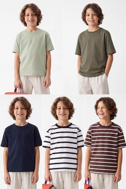 Multicolor*001 5-Pack Boys' Striped Knitted T-Shirt Tkdss25Ts00043