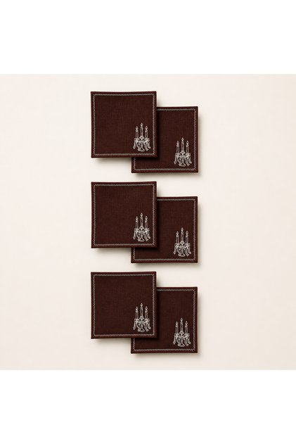 6 Candlestick Embroidered Coffee and Cocktail Presentation Napkins - 14X14