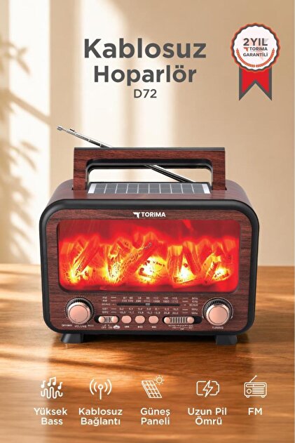 Torima Bluetooth Hoparlör Nostaljik Solar Panelli Speaker D72