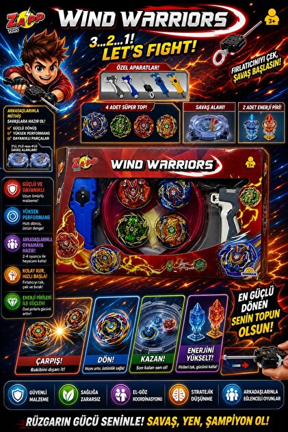 SCOWETTO Zapp Toys Wind Warriors - 4'lü Metal Savaş Topacı ve