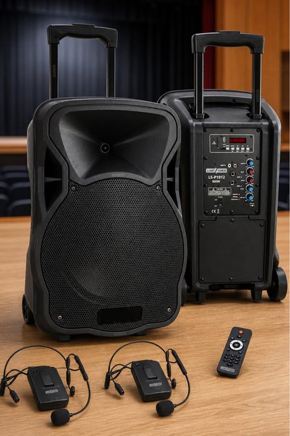 LS-P1912HH Portatif Taşınabilir 2'li Headset Mikrofonlu Seyyar Ses Sistemi 12 İNÇ 800 WATT