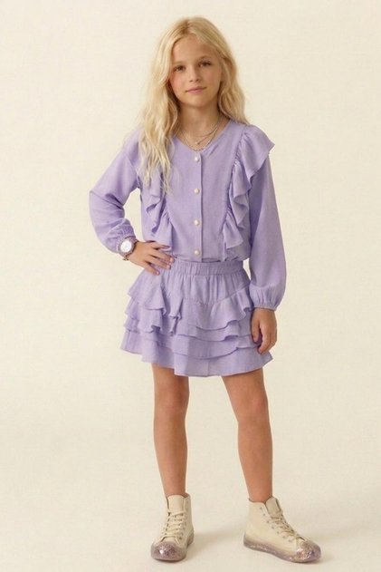 Lilac Ruffle Detailed Long Sleeve Girls' Shirt Skirt Set - Desire