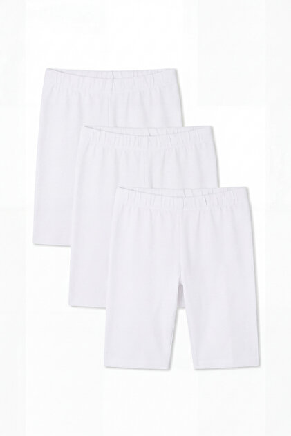 Girls' Cotton Stretch Fabric White Plain Short Leggings 3-Pack