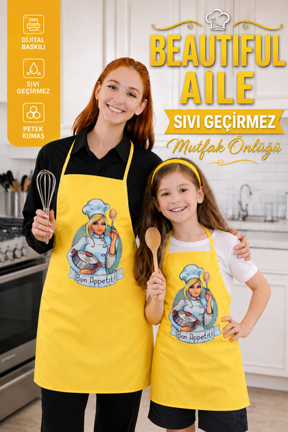 Beautiful Family Liquid Proof Waterproof Kitchen Apron Adult and Children Apron