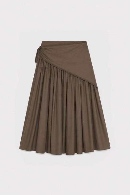 Khaki Women's Midi Skirt with Handkerchief Detail
