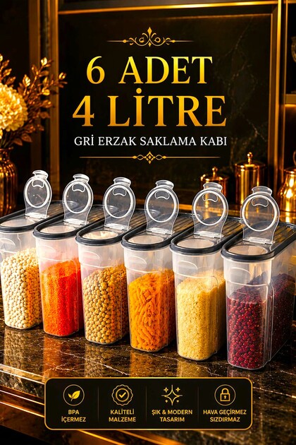 SWENCRAFT 6 Adet 4 Litre Sızdırmaz Erzak Bakliyat Kiler Box